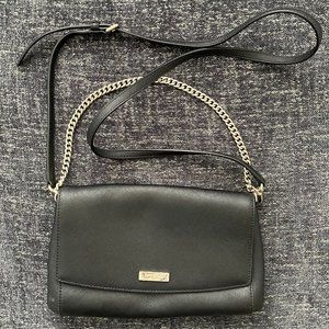 kate spade NEW YORK Black Leather Rectangle Crossbody with Chain Detail
